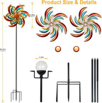360° Wind Spinners Outdoor with Solar Lights Colored Leaves Garden Decor Yard Lawn Art Decor for Patio Kinetic Windmills 60.63'' H x 13.38'' Dia Unique Gifts for Friends and Family