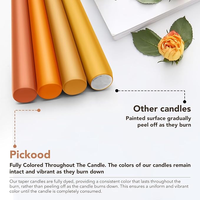 10-Inch Unscented Dripless Taper Candles - Fall Taper Candles Bulk 12 Pack for Dinner - Smokeless, 6-8 Hour Burning - Mixed Candlesticks - Burgundy, Caramel, Blaze, Ochre