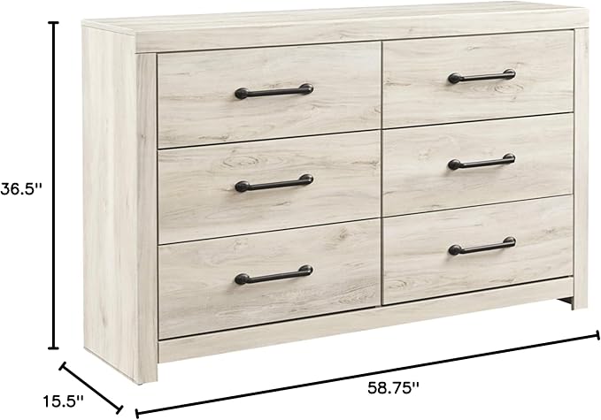 Signature Design by Ashley Cambeck Farmhouse Industrial 6 Drawer Dresser, Whitewash