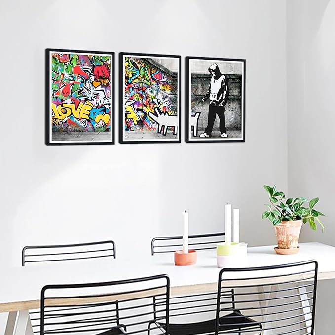 Novatique Street Graffiti Picture Wall Decor Banksy Canvas Wall Art Colorful Painting Pop Art Wall Decor for Living Room Bedroom,12" x 16" x 3Pcs