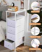 Narrow Dresser for Bedroom, Fabric Tall Dresser & Chests of Drawers with 4 Drawers, Vertical Organizer Storage Tower Unit for Bedroom, Hallway, Entryway White Wood Grain