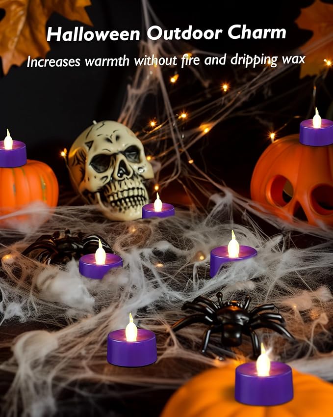 Purple LED Candles, 12 Pack Tea Lights Candles Battery Operated, Flameless Tealight Candle, Realistic Tea Lights for Halloween Christmas Party Decor Mardi Gras