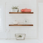 URBANDI, Rustic Floating Shelves, Set of 2, Hidden Bracket, Solid Wood, Heavy Duty, Wall Mounted Shelves, (Provincial, 24Wx10D)