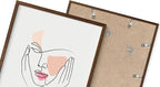 Aesthetic Face Wall Art Hands on Cheeks Continuous Line Drawing Abstract Pink Shapes 8x10 Inch Oak Wood Walnut Framed Modern Portrait for Bedroom Vanity