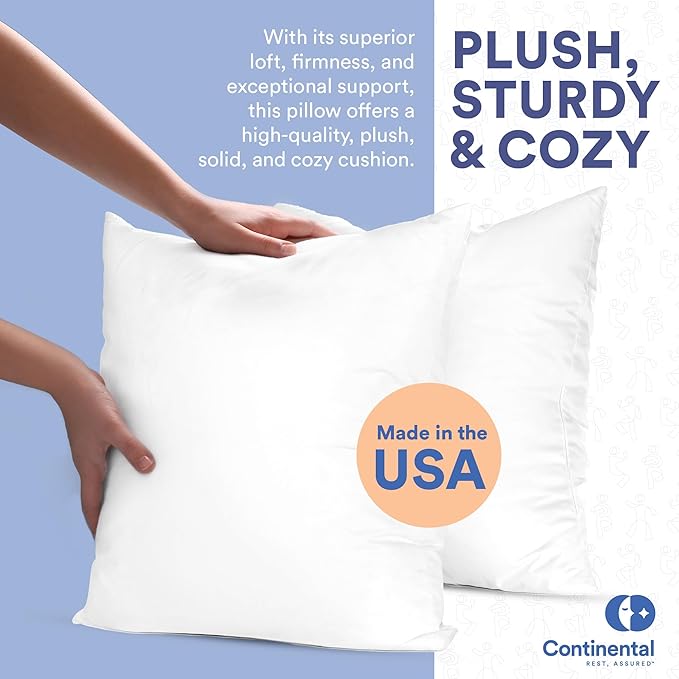 Continental Bedding | 50/50 Down and Feather Blend Throw Pillow Insert | 100% Cotton 250TC Shell | Medium Loft Decorative Cushion | 18x18 | 1 Pack