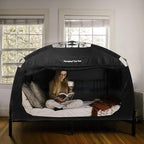 Indoor Instant Privacy Bed Tent for Sleeping,Quick Set-up Bed Canopies,Portable Bed Drapes with Large Space and 3 Doors (Black, Twin)