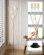 Lightdot Tripod Floor Lamp Stepless Dimmable Globe Modern Floor Lamp Gold Standing Lamps with 3PCS 3000K Bulbs Included Mid Century Modern Floor Lamps for Living Room/Bedroom/Sofa Beside/Corner Decor