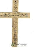 Olive Wood Wall Cross Silver Crucifix with Mother of Peral Design-Bethlehem Star on a Wooden Cross – Made in Bethlehem Holy Land The Place Where Jesus was Born by Christian Craftsmen.
