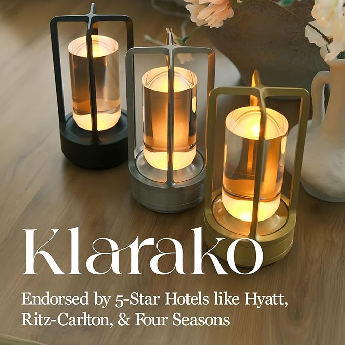 Klarako Crystal Lantern Lamp – Modern Cordless Rechargeable Bedside & Outdoor Light, Portable Wireless – Dimmable Touch Control – Luxury Living Room & Hotel-Style Lighting (Matte White, 2-Pack)