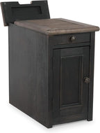 Signature Design by Ashley Tyler Creek Rustic Chair Side End Table with Pull-Out Tray & USB Ports, Brown