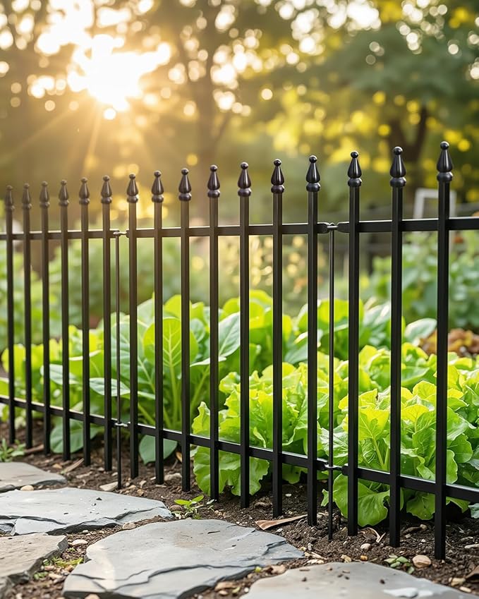 ARIFARO Metal Garden Fence 24" H x 24" W (5 Pack, Length 10 ft) Decorative Fencing, No Dig Border Fencing for Outdoor Patio Yard Flower Bed Animal Barrier