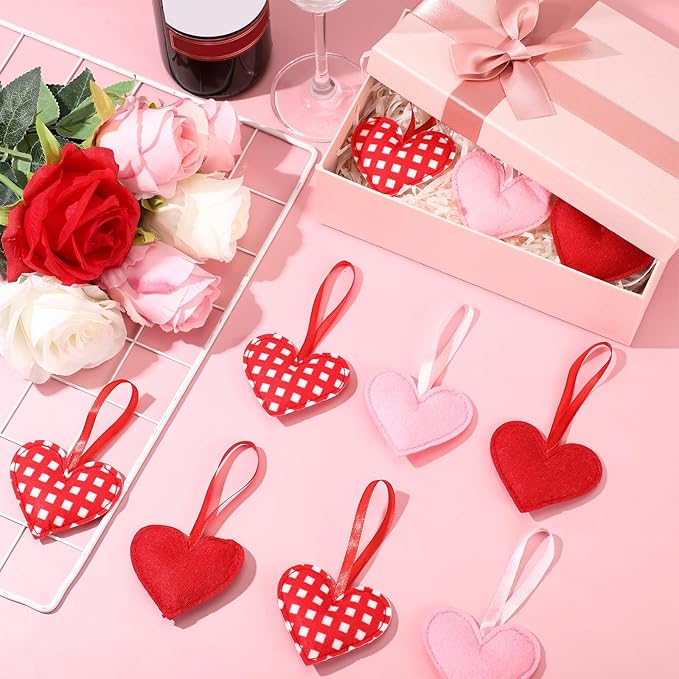 Syhood 12 Pcs Valentine's Day Felt Heart Ornaments Hanging Tree Decor for Wedding, Anniversary, Christmas Party Supplies, Winter Home Decorations(Pink and Red,Classic Style)