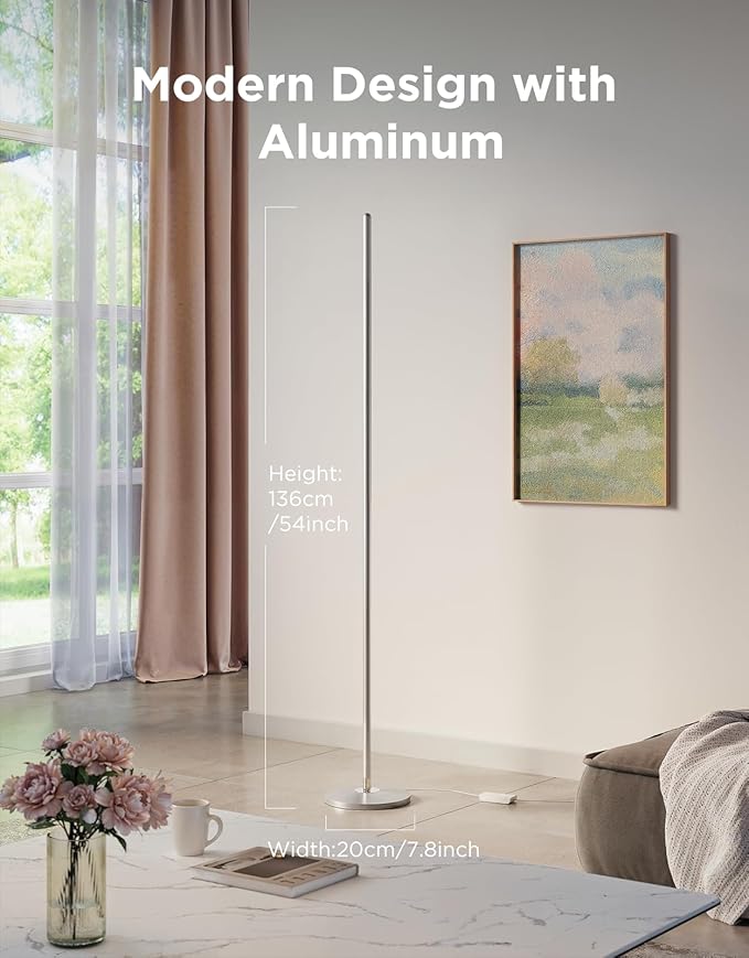 Govee RGBIC Floor Lamp, LED Corner Lamp Works with Alexa, Smart Modern Floor Lamp with Music Sync and 16 Million DIY Colors, Color Changing Standing Lamp for Bedroom Living Room Silver