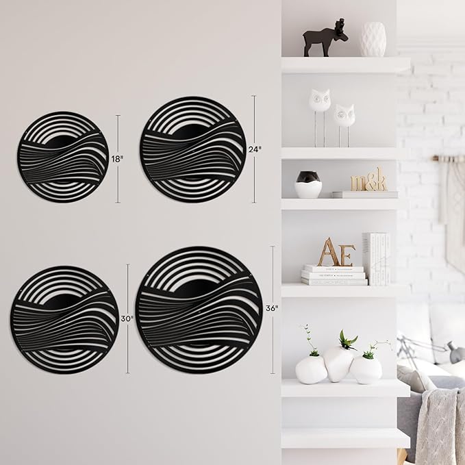 SIGNLEADER Metal Wall Art Decor Black Circle Stripes Minimalist Modern Abstract Wall Sculpture Hangings Home Decoration for Living Room, Bedroom, Bathroom, Kitchen, Outdoor - 30" Black