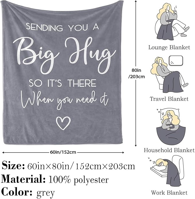 Pubrave Get Well Gifts for Women/Men After Surgery, Inspirational/Sympathy/Thinking of You/Birthday/Feel Better Gifts for Women/Men, Healing Blanket Grey 60x80in