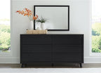 Signature Design by Ashley Danziar Mid-Century Modern 6-Drawer Dresser and Mirror with Safety Stop, Black
