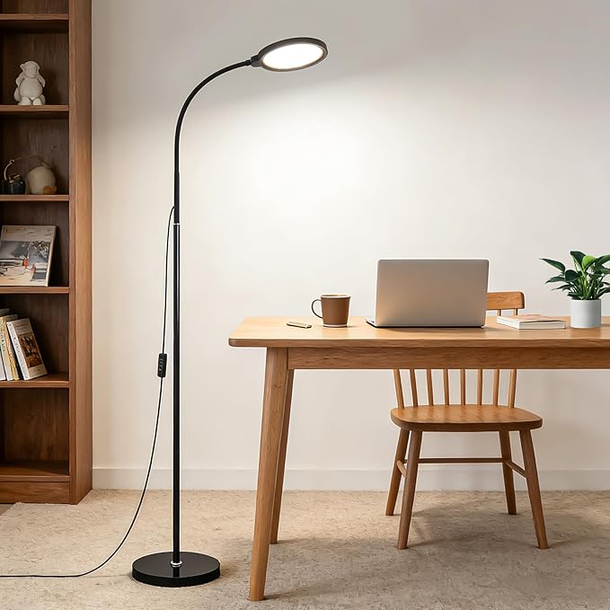 Modern Black Bright Eye Protection Floor Lamp, 62.6“ Adjustable Gooseneck Standing Lamp with Dimmer & Color Temperature, Tall LED Corner Lamp for Living Room, Bedroom Office Reading, Tattoo Light