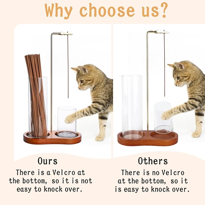 Incense Holder for Sticks,Glass Cups Doesn't Fall Over with Adhesive-Backed Hook and Loop Fastener,2 in-1 Incense Sticks Holder for Meditation, Yoga, Spa,Decor (Dark Wood Base)