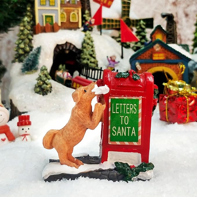 NINIPAPA Christmas Village Accessories Santa's Mailbox Villages Sets for Christmas Decoration Cute Doggy Letter to Santa Resin Christmas Ornaments