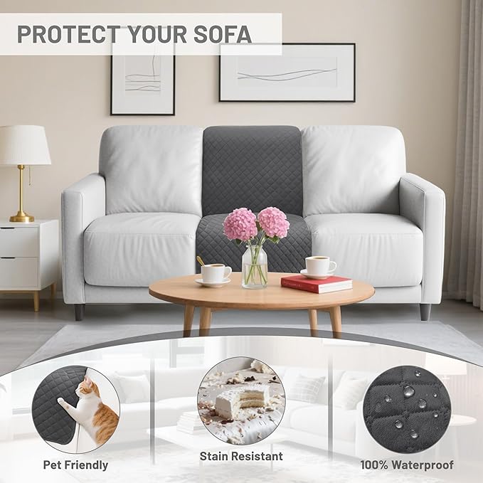 Recliner Sofa Covers 100% Waterproof Velvet L Shape Recliner Couch Covers for Dogs Pets Washable Anti Slip 1 Additional Couch Cover for Reclining Couch (Additional Seat, Dark Gray)