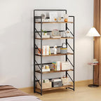 JSB Folding Bookshelf,Industrial Storage Shelves, No Assembly Vintage Wood Look Bookshelf with Storage Shelves for Living Room, Bedroom, Office (Fire Brown, Wide 5-Tier)