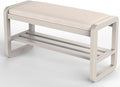 Solid Wood Shoe Rack, 2 Tier Shoe Storage Bench with Cushion Seat, 10 Pair Shoe Organizer for Entryway, White, 39 Inch