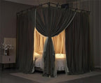 4 Corners Post Princess Curtain Bed Canopy Double Layer Cozy Mosquito Net Mesh and Cloth for Girls Adults Bedroom Decoration (Double-Grey/White, 64" W*82" L*82"*H/(Queen))