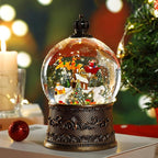 100mm Christmas Snow Globe with Music and Waterfall Effects Featuring Flying Reindeer and Santa Snow Scene Power Options: USB Charging and Battery-Powered(Snow Village)
