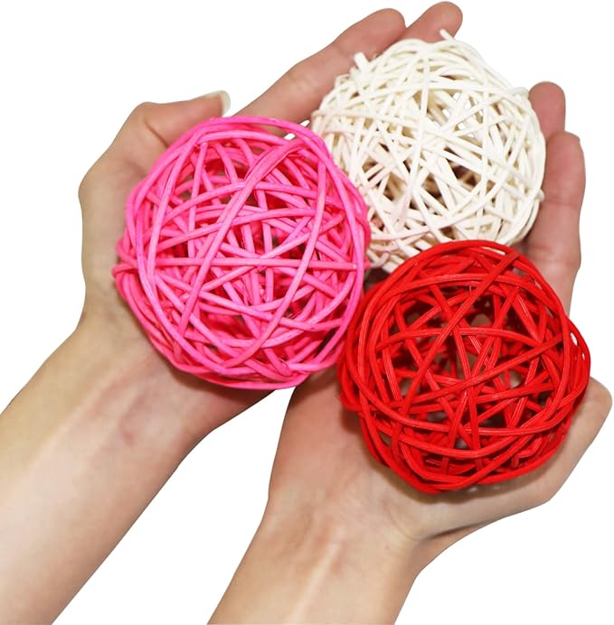 STMK 9 Pcs 3 Inch Valentine’s Day Rattan Balls Decorative, Wedding Wicker Balls Decorations for Valentine’s Day Decor DIY Vase Bowl Filler Wedding Decoration