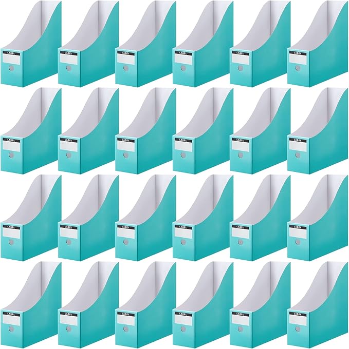 Thenshop 24 Pcs Cardboard Magazine File Holders Magazine Book Bin Box with Label Sticker Paper Organizer Storage Folder for Desk Shelves School Classroom Office Supplies(Classic,Mint)