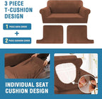 H.VERSAILTEX Sofa Cover 3 Piece T Cushion Sofa Slipcovers Thick Velvet Couch Cover Stretch T Cushion Sofa Covers for 2 Cushion Couch with 2 Individual T Cushion Covers Washable, Caramel