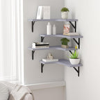 Corner Floating Shelves Wall Mounted Set of 4, Rustic Wood Storage Display Wall Shelves for Home Decor, Bathroom, Kitchen, Bedroom, Living Room, Office (Light Grey)