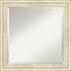 Amanti Art White Wall Mirror 24x24 Country White Wash Square Bathroom Mirror for Wall Decor Living Room, Medium Country Rustic Wood Frame, Hangs Horizonally and Vertically, Bathroom Decor, Beveled
