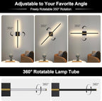 Wall Sconces Set of Two with Remote Control 29.1 in Dimmable Black Gold Battery Operated Wall Lights 350° Ratation 3000K-6000K LED Wireless Rechargeable Sconce for Bathroom Living Room Bedroom