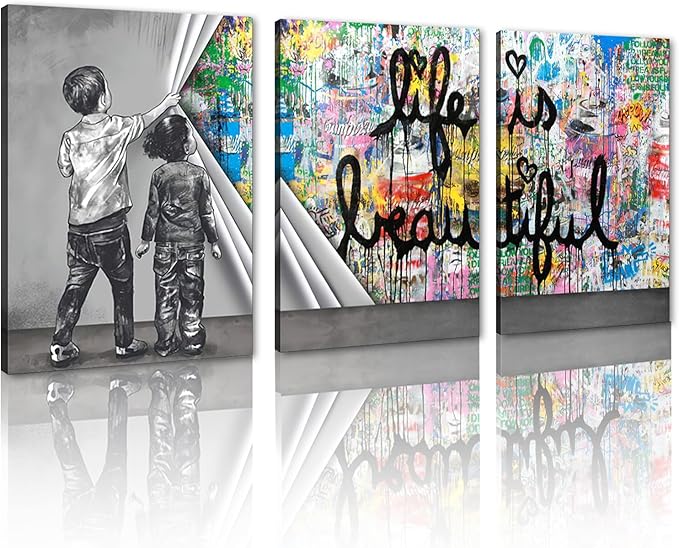 Novatique Colorful Graffiti Wall Art Banksy Street Wall Art Abstract Graffiti Canvas Wall Decor Modern Banksy Pop Art Poster for Living Room Bedroom,20" x 28" x 3pcs