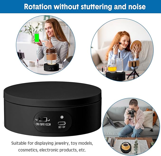 Hoteam Turner Cup Rotating Display Stand for Epoxy Glitter Tumbler Display Turner 360 Degree Tumbler Spinner Automatic Spinning Rotating Platform Mute Photography Turntable(Black,16 Pcs)