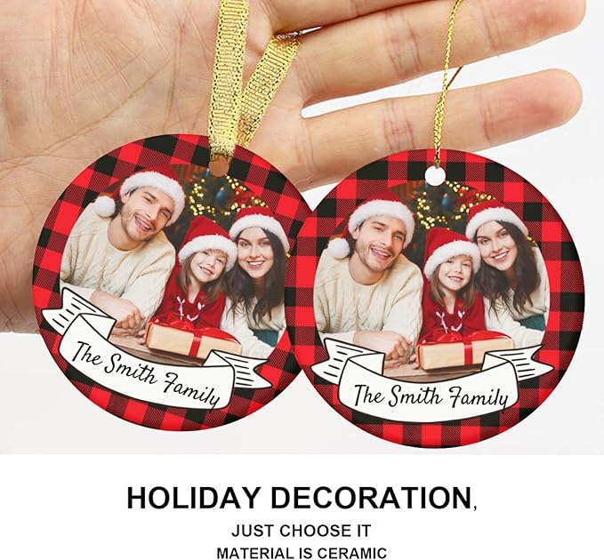 Personalized Custom Photo Ornaments for Christmas Tree - Ceramic Hanging Xmas Ornaments for Couples, Family, Wedding