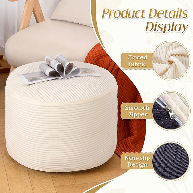 AS AWESLING Round Ottoman Foot Rest Pouf for Living Room Couch - Soft Plush Hassock