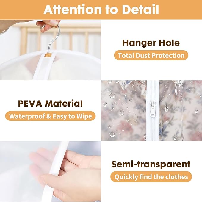 12 Pack Clear Garment Bags for Hanging Clothes, 47" Suit Bags for Closet Storage,Plastic Dustproof Suit Cover Bags,Plastic Suit Cover Bags with Zipper for Coats,Jackets,Shirts (24''X47'')
