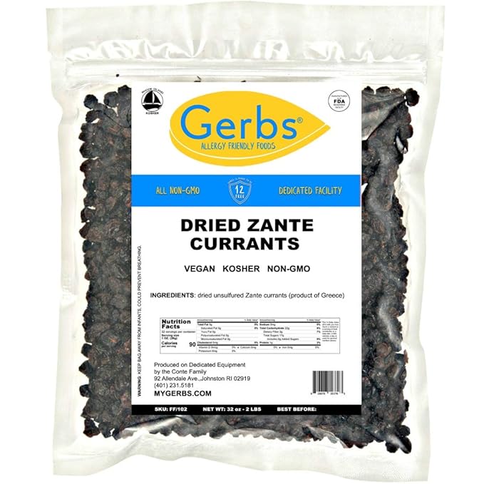 Gerbs Dried Zante Currants 2 lbs. | Unsulfured, No Artificial Additives, Resealable Bag | Naturally Bold & Tart Flavor | Top 14 Allergen-Free