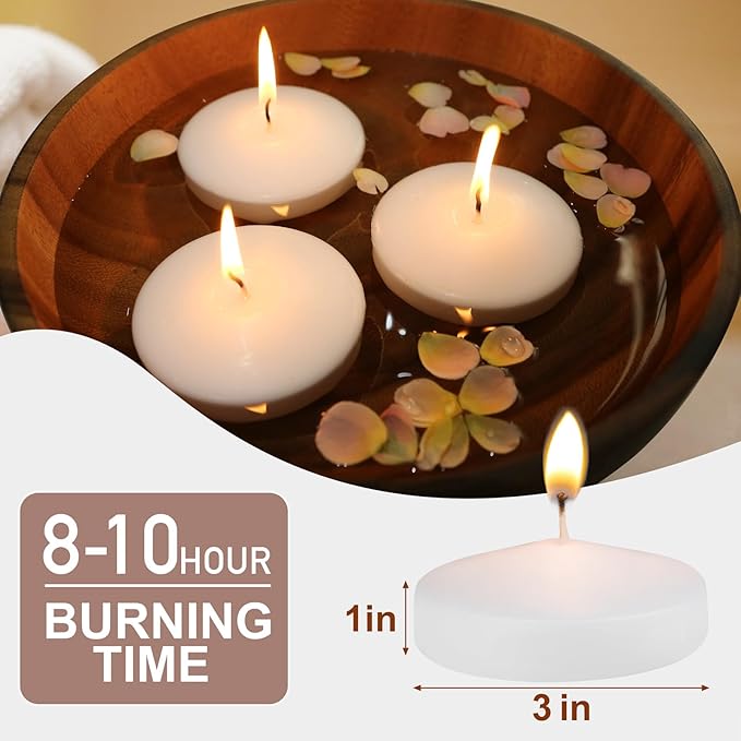 48 Pack White Floating Candles 3 inch Unscented Floating Candles for Centerpieces-10 Hours Long Burn Time-3” Floating Candle Bulk for Wedding Cylinder Vases