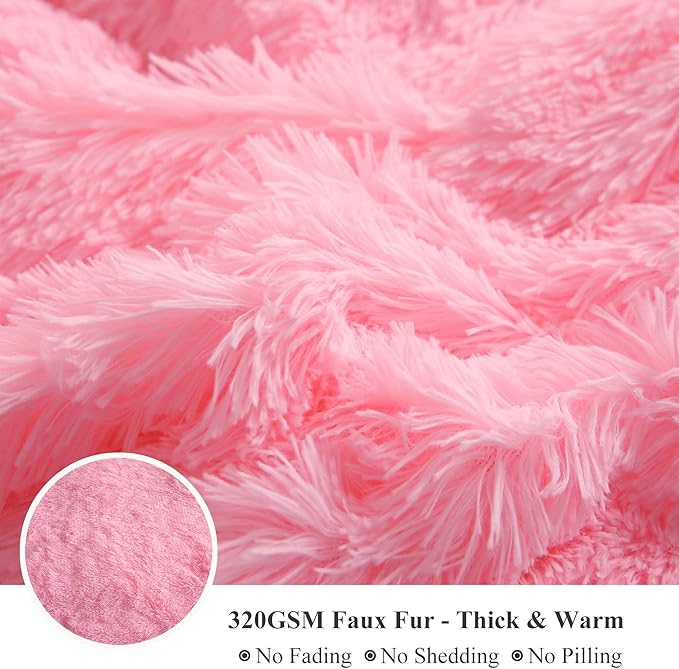 XeGe Plush Shaggy Duvet Cover Set, Luxury Ultra Soft Crystal Velvet Fluffy Bedding Sets 3 Pieces(1 Furry Faux Fur Comforter Cover + 2 Fuzzy Faux Fur Pillow Cases), Zipper Closur (King, Light Pink)