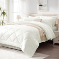 Love's cabin Queen Comforter Set Ivory, 7 Pieces Queen Bed in a Bag, All Season Bedding Sets with 1 Comforter, 1 Flat Sheet, 1 Fitted Sheet, 2 Pillowcase and 2 Pillow Sham