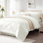 Love's cabin Queen Comforter Set Ivory, 7 Pieces Queen Bed in a Bag, All Season Bedding Sets with 1 Comforter, 1 Flat Sheet, 1 Fitted Sheet, 2 Pillowcase and 2 Pillow Sham