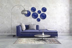 ITrixgan 7 Pieces Deep Blue Wall Art Round Metal Modern Accent Large Sunburst Hanging Decorations Above Bed TV for Home Office Bedroom Living Room