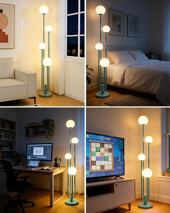 Lightdot Green Globe Floor Lamp 4-Lights Dimmable Floor Lamps 3000K Bulbs Included Unique Modern Standing Tall Lamp for Living Room/Bedroom