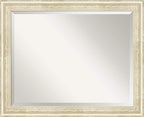 Amanti Art White Wall Mirror 26x32 Country White Wash Rectangle Bathroom Mirror for Wall Decor Living Room, Large Country Rustic Wood Frame, Hangs Horizonally and Vertically, Bathroom Decor, Beveled