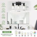 3-Light Bathroom Light Fixtures, Vanity Light with Clear Glass Shades, Matte Black Bathroom Light Fixtures Over Mirror, Modern Bathroom Wall Lamp for Mirror Living Room Cabinet Bedroom