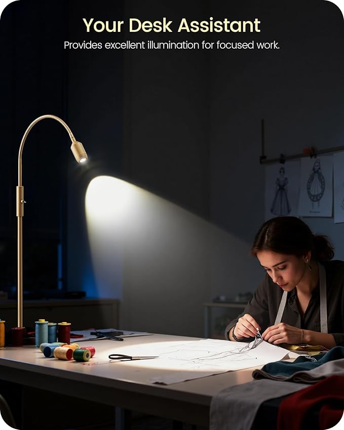 Reading Floor Lamp, 74.2" Tall LED Lamp with, 360° Flexible Gooseneck & Touch Control, 5000K Cool White LED, Sturdy Base, Crafts Standing Lamp, for Reading, Living Room, Matte Gold D16LD05