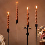 Nuanchu 4 Pcs 7.87 Inch Twisted Taper Candles Wax Unscented Smokeless Spiral Swirl Candlesticks for Wedding Holiday Dinner Party Home Decorations(Brown)